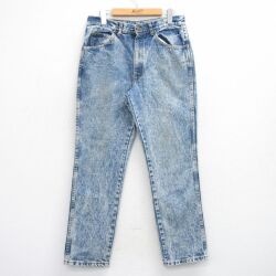 W31★古着 h.i.s ジーンズ メンズ 90年代 90s ケミカルウォッシュ USA製 紺 ネイビー デニム 【spe】 25oct08 中古 ボトムス ジーパン Gパン ロング パンツ