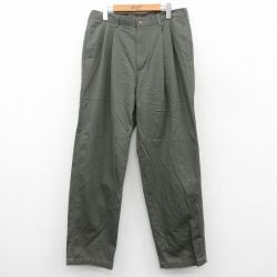 W31★古着 パンツ メンズ コットン 濃緑 グリーン 25oct18 中古 ボトムス ロング