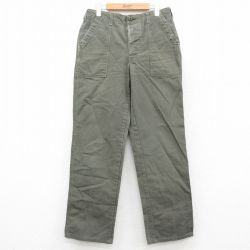 W31★古着 ベイカー パンツ メンズ 80年代 80s ダック地 USA製 濃緑 グリーン 25oct18 中古 ボトムス ロング