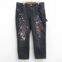 W39★古着 no boundaries ペインター パンツ メンズ 大きいサイズ 黒 ブラック デニム 25oct18 中古 ボトムス ロング