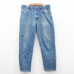 W35★古着 カーハート Carhartt ジーンズ メンズ ヒゲ コットン 紺 ネイビー デニム 25oct22 中古 ボトムス ジーパン Gパン ロング パンツ