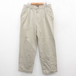 W34★古着 トミーヒルフィガー TOMMY HILFIGER ブランド チノ パンツ チノパン メンズ ワンポイントロゴ コットン ベージュ カーキ 25oct22 中古 ボトムス ロング