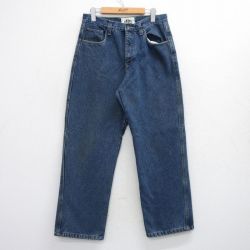 W31★古着 ジーンズ メンズ コットン 紺 ネイビー デニム 内側フリース 25oct24 中古 ボトムス ジーパン Gパン ロング パンツ