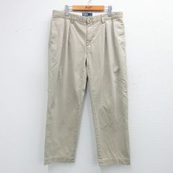 W36★古着 ラルフローレン Ralph Lauren ブランド チノ パンツ チノパン メンズ 90年代 90s ワンポイントロゴ コットン 薄ベージュ カーキ 25nov04 中古 ボトムス ロング