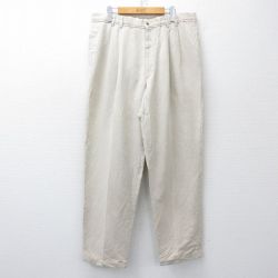 W36★古着 パンツ メンズ リネン ベージュ系 カーキ 25nov05 中古 ボトムス ロング