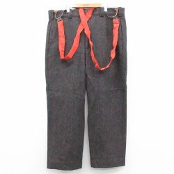 W42★古着 パンツ メンズ サスペンダー付き 大きいサイズ ウール 濃グレー 霜降り他 チェック 25nov21