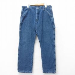 W35★古着 ラングラー ペインター パンツ メンズ コットン 紺 デニム 内側フリース 25dec16