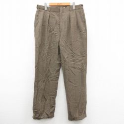 W36★古着 ランズエンド スラックス パンツ メンズ 90年代 90s ウール USA製 茶系 25dec24