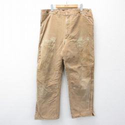 W38★古着 カーハート パンツ メンズ 90年代 90s ダック地 コットン USA製 茶 内側キルティング 26jan19