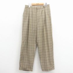 W32★古着 スラックス パンツ メンズ 90年代 90s USA製 ベージュ他 チェック 26feb16
