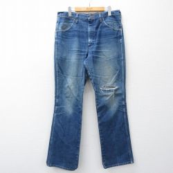 W33★古着 ラングラー ジーンズ メンズ 90年代 90s ヒゲ コットン USA製 紺 デニム 26mar07