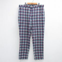 W40★古着 ラルフローレン ブランド パンツ メンズ 90年代 90s シアサッカー 大きいサイズ コットン USA製 濃紺他 チェック【spe】 26apr08