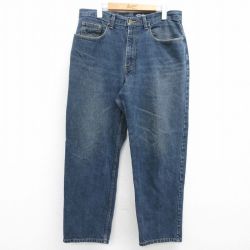 W35★古着 エディーバウアー ジーンズ メンズ 00年代 00s ヒゲ コットン ネイビー デニム【spe】 26may16