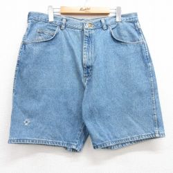 【50%OFF】W36★古着 ラングラー Wrangler ショート パンツ ショーツ メンズ コットン 紺 ネイビー デニム 24mar30 中古 ボトムス 短パン ショーパン ハーフ