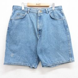 W36★古着 ラングラー Wrangler ショート パンツ ショーツ メンズ コットン 紺 ネイビー デニム 24mar30 中古 ボトムス 短パン ショーパン ハーフ