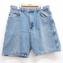 【50%OFF】W36★古着 ラングラー Wrangler ショート パンツ ショーツ メンズ 90年代 90s ヒゲ コットン USA製 紺 ネイビー デニム 24mar30 中古 ボトムス 短パン ショーパン ハーフ