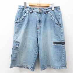 【50%OFF】W34★古着 ハーフ パンツ ショーツ メンズ 00年代 00s コットン 紺 ネイビー デニム 24apr16 中古 ボトムス 短パン ショーパン ショート