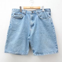 W39★古着 ラングラー Wrangler ハーフ パンツ ショーツ メンズ コットン 紺 ネイビー デニム 24apr19 中古 ボトムス 短パン ショーパン ショート