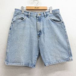 W35★古着 ラングラー Wrangler ショート パンツ ショーツ メンズ 90年代 90s コットン USA製 紺 ネイビー デニム 【spe】 24may15 中古 ボトムス 短パン ショーパン ハーフ