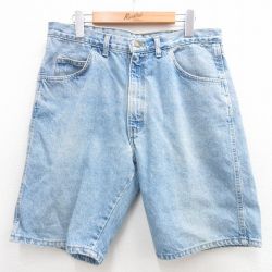 W34★古着 ラングラー Wrangler ショート パンツ ショーツ メンズ 90年代 90s コットン USA製 紺 ネイビー デニム 24may17 中古 ボトムス 短パン ショーパン ハーフ