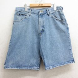 W36★古着 ラングラー Wrangler ショート パンツ ショーツ メンズ コットン 薄紺 ネイビー デニム 24may23 中古 ボトムス 短パン ショーパン ハーフ