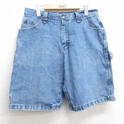 W33★古着 ショート ペインター パンツ ショーツ メンズ コットン 紺 ネイビー デニム 25mar31 中古 ボトムス 短パン ショーパン