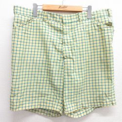 W38★古着 ショート パンツ ショーツ メンズ 80年代 80s タロン 緑他 グリーン チェック 25mar31 中古 ボトムス 短パン ショーパン ハーフ
