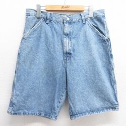W33★古着 ラングラー Wrangler ショート ペインター パンツ ショーツ メンズ コットン 紺 ネイビー デニム 25mar31 中古 ボトムス 短パン ショーパン