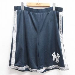 W34★古着 ショート イージー パンツ ショーツ メンズ MLB ニューヨークヤンキース 濃紺 ネイビー メジャーリーグ ベースボール 野球 25mar31 中古 ボトムス 短パン ショーパン