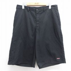 W33★古着 ディッキーズ Dickies ショート ワーク パンツ ショーツ メンズ 黒 ブラック 25mar31 中古 ボトムス 短パン ショーパン