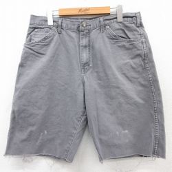 W34★古着 ディッキーズ Dickies ショート パンツ ショーツ メンズ ダック地 コットン グレー 25apr01 中古 ボトムス 短パン ショーパン ハーフ