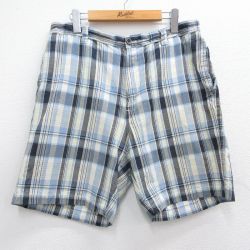 W33★古着 チャップス ショート パンツ ショーツ メンズ コットン 薄紺他 ネイビー チェック 25apr02 中古 ボトムス 短パン ショーパン ハーフ