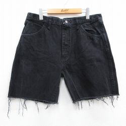 W35★古着 ラスラー ショート パンツ ショーツ メンズ コットン 黒 ブラック 25apr02 中古 ボトムス 短パン ショーパン ハーフ