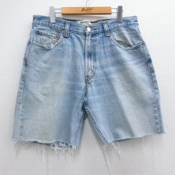W33★古着 リーバイス Levis 550 ショート パンツ ショーツ メンズ ヒゲ コットン 紺 ネイビー デニム 25apr02 中古 ボトムス 短パン ショーパン ハーフ
