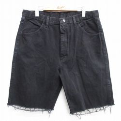【50%OFF】W35★古着 ラスラー ショート パンツ ショーツ メンズ コットン 黒 ブラック デニム 25apr02 中古 ボトムス 短パン ショーパン ハーフ