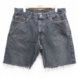 W34★古着 FADED GLORY ショート パンツ ショーツ メンズ コットン 黒 ブラック デニム 25apr02 中古 ボトムス 短パン ショーパン ハーフ