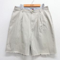 【50%OFF】W33★古着 トミーヒルフィガー TOMMY HILFIGER ブランド ショート パンツ ショーツ メンズ 90年代 90s コットン ベージュ カーキ 【spe】 25apr02 中古 ボトムス 短パン ショーパン ハーフ
