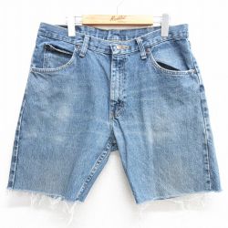 W34★古着 ラングラー Wrangler ショート パンツ ショーツ メンズ ヒゲ 紺 ネイビー デニム 25apr02 中古 ボトムス 短パン ショーパン ハーフ