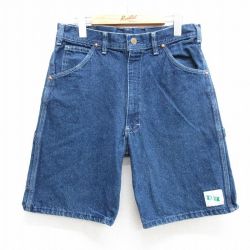 W32★古着 キー　KEY ショート ペインター パンツ ショーツ メンズ 80年代 80s コットン USA製 タロン 紺 ネイビー デニム 【spe】 25apr02 中古 ボトムス 短パン ショーパン