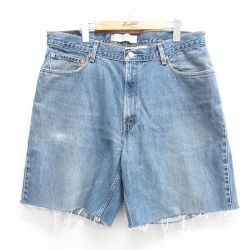 W36★古着 リーバイス Levis 560 ショート パンツ ショーツ メンズ ヒゲ コットン 紺 ネイビー デニム 25apr02 中古 ボトムス 短パン ショーパン ハーフ