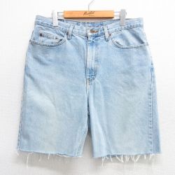 W36★古着 エディーバウアー ショート パンツ ショーツ メンズ コットン 薄紺 ネイビー デニム 25apr02 中古 ボトムス 短パン ショーパン ハーフ