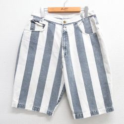 W34★古着 ショート パンツ ショーツ メンズ 00年代 00s コットン 白他 ホワイト ストライプ 25apr02 中古 ボトムス 短パン ショーパン ハーフ