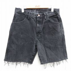 【50%OFF】W32★古着 ラスラー ショート パンツ ショーツ メンズ コットン 黒 ブラック デニム 25apr02 中古 ボトムス 短パン ショーパン ハーフ