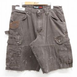 【50%OFF】W34★古着 ラングラー Wrangler ショート ペインター カーゴ パンツ ショーツ メンズ リップストップ コットン 茶 ブラウン 25apr02 中古 ボトムス 短パン ショーパン
