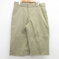 W34★古着 ディッキーズ Dickies ハーフ ワーク パンツ ショーツ メンズ 90年代 90s ダブルニー USA製 ベージュ カーキ 【spe】 25apr02 中古 ボトムス 短パン ショーパン