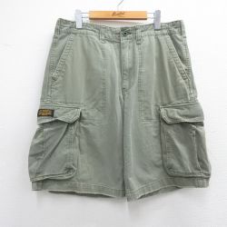 W34★古着 ラルフローレン Ralph Lauren ポロジーンズ ブランド ショート ベイカー カーゴ パンツ ショーツ メンズ 緑 グリーン デニム 【spe】 25apr03 中古 ボトムス 短パン ショーパン