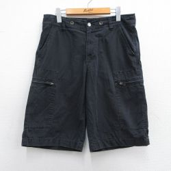 W32★古着 カルバンクライン Calvin Klein ブランド ショート カーゴ パンツ ショーツ メンズ リップストップ コットン 黒 ブラック 25apr03 中古 ボトムス 短パン ショーパン