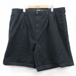 W40★古着 ラルフローレン Ralph Lauren ブランド ショート チノ パンツ チノパン ショーツ メンズ 90年代 90s TYLER 大きいサイズ コットン 黒 ブラック 25apr03 中古 ボトムス 短パン ショーパン