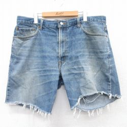 W39★古着 リーバイス Levis 505 ショート パンツ ショーツ メンズ ヒゲ 紺 ネイビー デニム 25apr03 中古 ボトムス 短パン ショーパン ハーフ