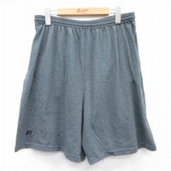 W33★古着 ラッセル ショート イージー パンツ ショーツ メンズ ワンポイントロゴ グレー 25apr03 中古 ボトムス 短パン ショーパン